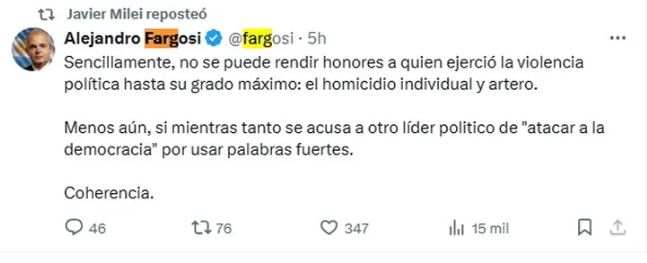 El duro mensaje que compartió Javier Milei en sus redes sociales