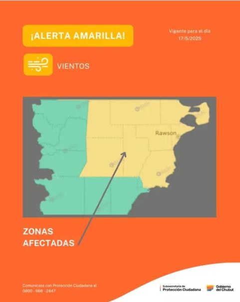 Fuertes vientos afectarán gran parte de Chubut este sábado