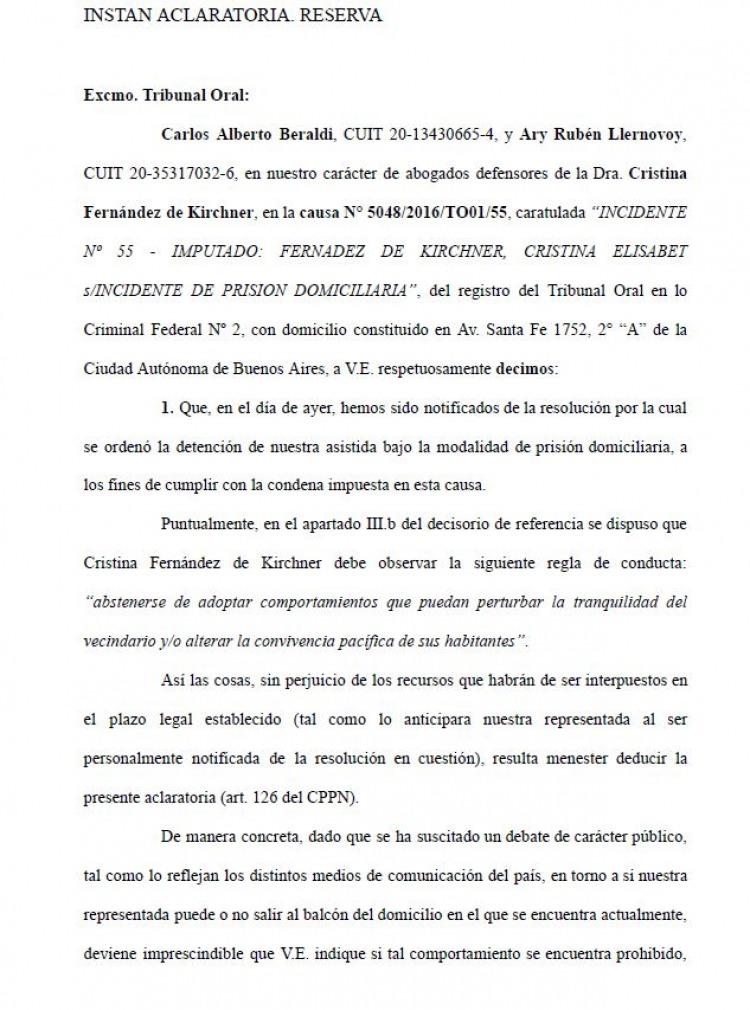 “¿Puedo salir al balcón?”: Cristina exige precisiones al TOF 2