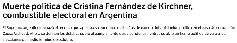 Medios internacionales califican de “histórico” el fallo que condenó a Cristina Kirchne