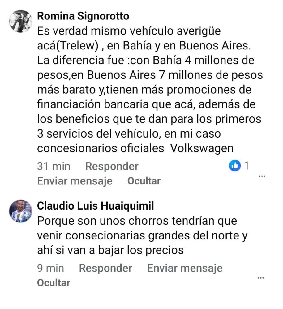 Chubutenses Denuncian disparidad de precios en Concesionarias