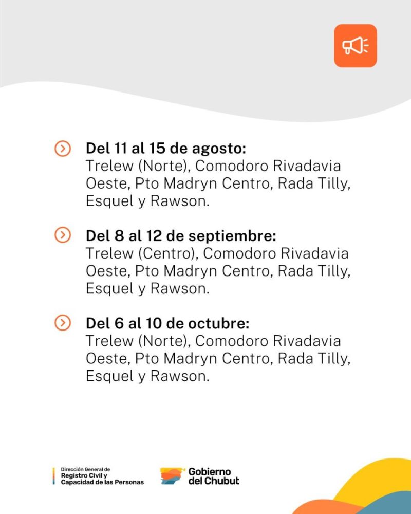 El Registro Civil de Chubut extiende horarios en seis ciudades para agilizar trámites
