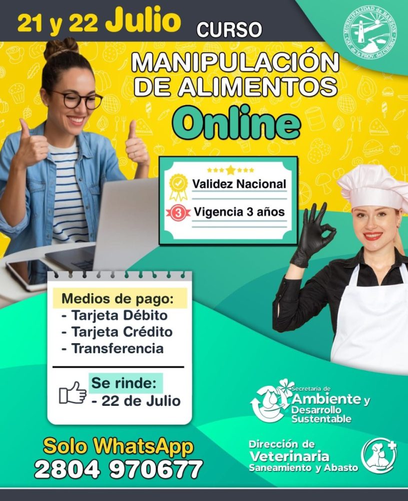 Curso online de manipulación de alimentos en Rawson