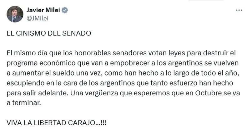 Milei cargó contra el Senado por ley universitaria