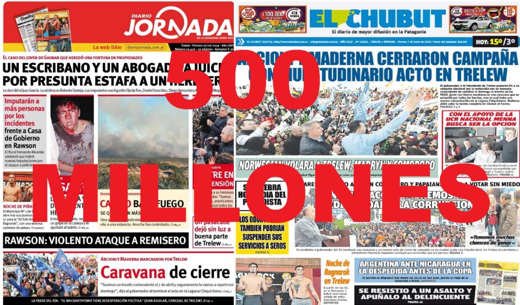 500 millones de pauta publicitaria para Diario Jornada y Diario el Chubut con el “Curro Publicitario” de Chubut