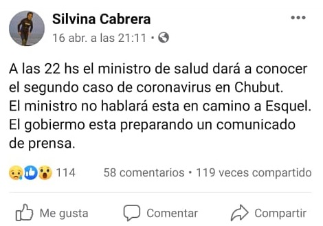 ¿Denunciará Arcioni a la periodista Silvina Cabrera por publicar información falsa sobre coronavirus?