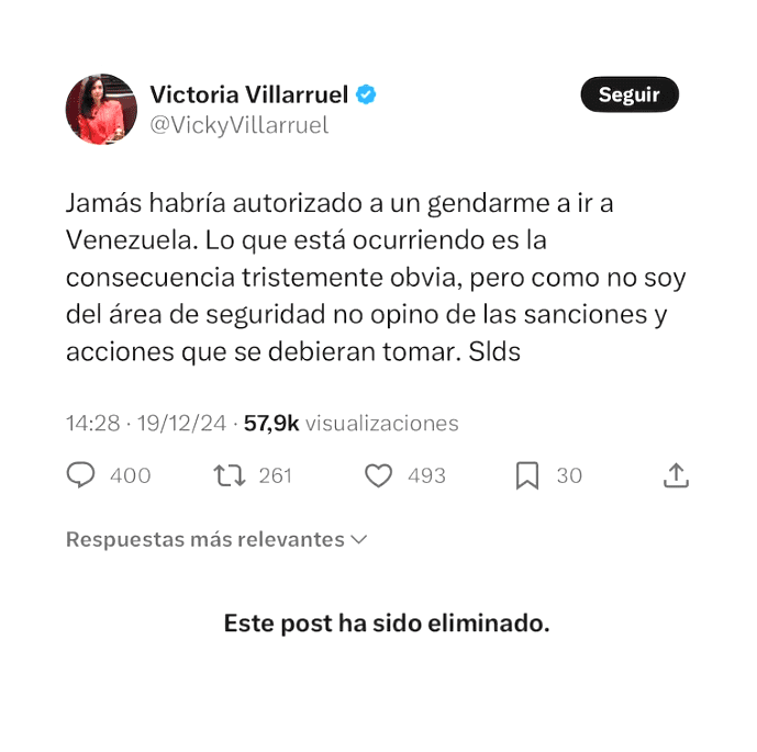 El tuit borrado por Victoria Villarruel contra Patricia Bullrich