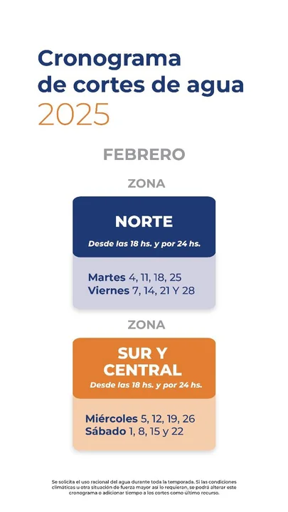 Los cortes previstos para el mes de febrero