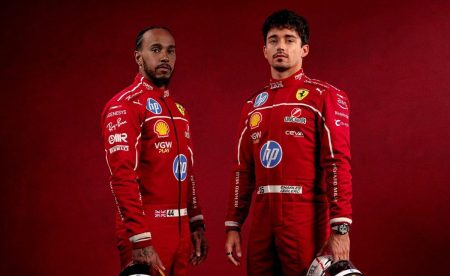 Hamilton y Leclerc juntos Ferrari