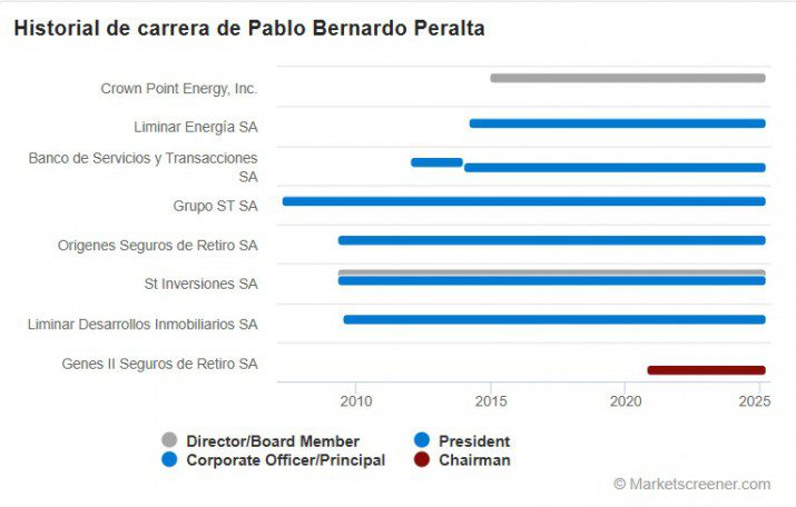 Los roles directivos de Peralta en sus principales empresas