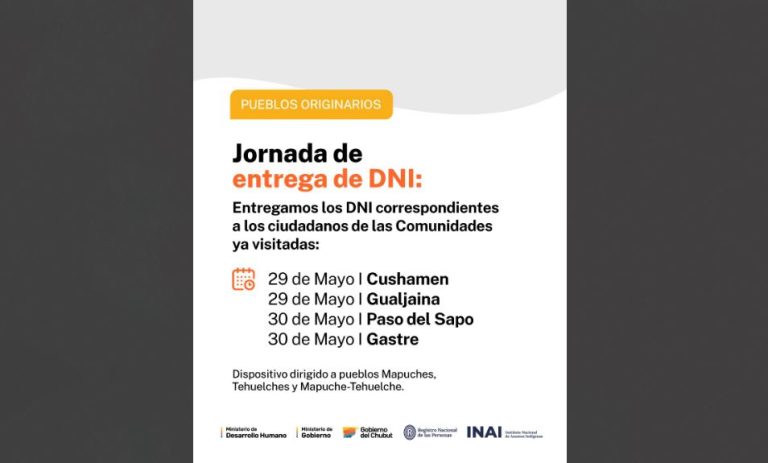 Chubut inicia la entrega de DNI gestionados durante las jornadas para comunidades de pueblos originarios