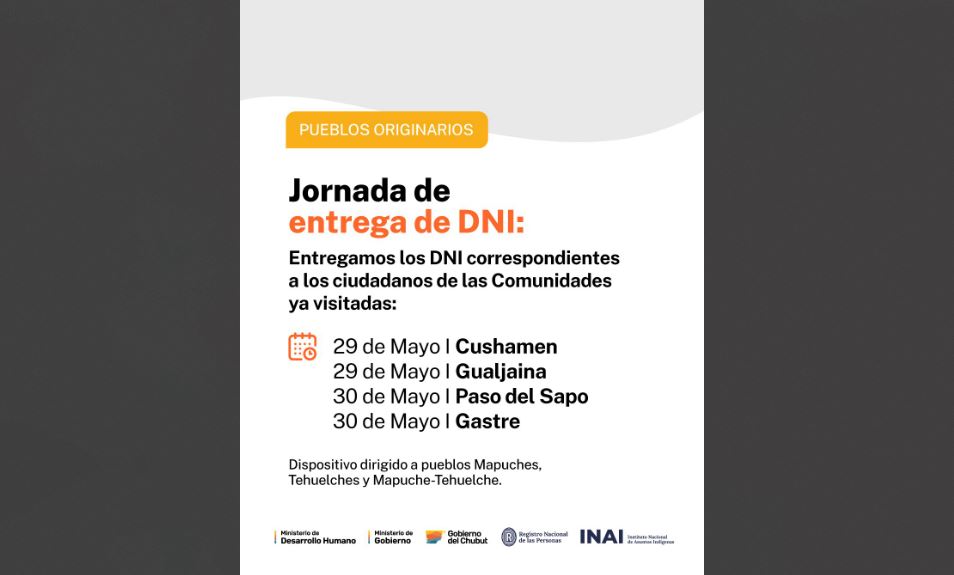 Chubut inicia la entrega de DNI gestionados durante las jornadas para comunidades de pueblos originarios