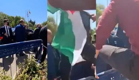 Hombre con una bandera de Palestina intentó agredir a Milei en Israel