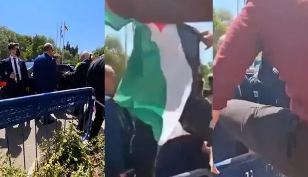 Hombre con una bandera de Palestina intentó agredir a Milei en Israel