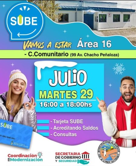 Atención personalizada de SUBE llegará a nuevos barrios de Rawson con operativos móviles
