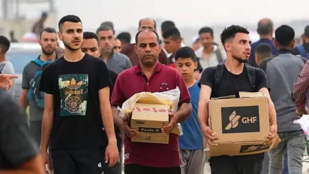 cajas de ayuda en Gaza