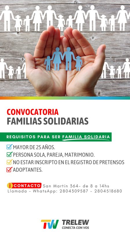 Convocan a inscripciones para el programa Familias Solidarias en Trelew