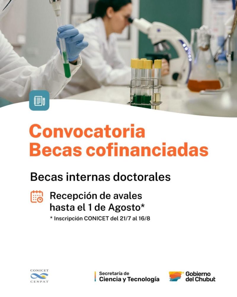Chubut lanza convocatoria para becas doctorales cofinanciadas con CONICET