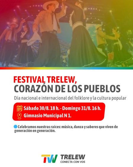 Trelew celebra el Día Mundial del Folklore con un gran festival en el Municipal N°1