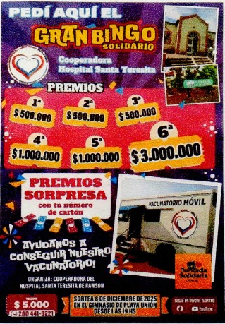 Bingo solidario en Playa Unión: premios millonarios para ayudar al Hospital Santa Teresita
