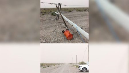 Vientos intensos provocan la caída de 15 postes de energía en Rawson