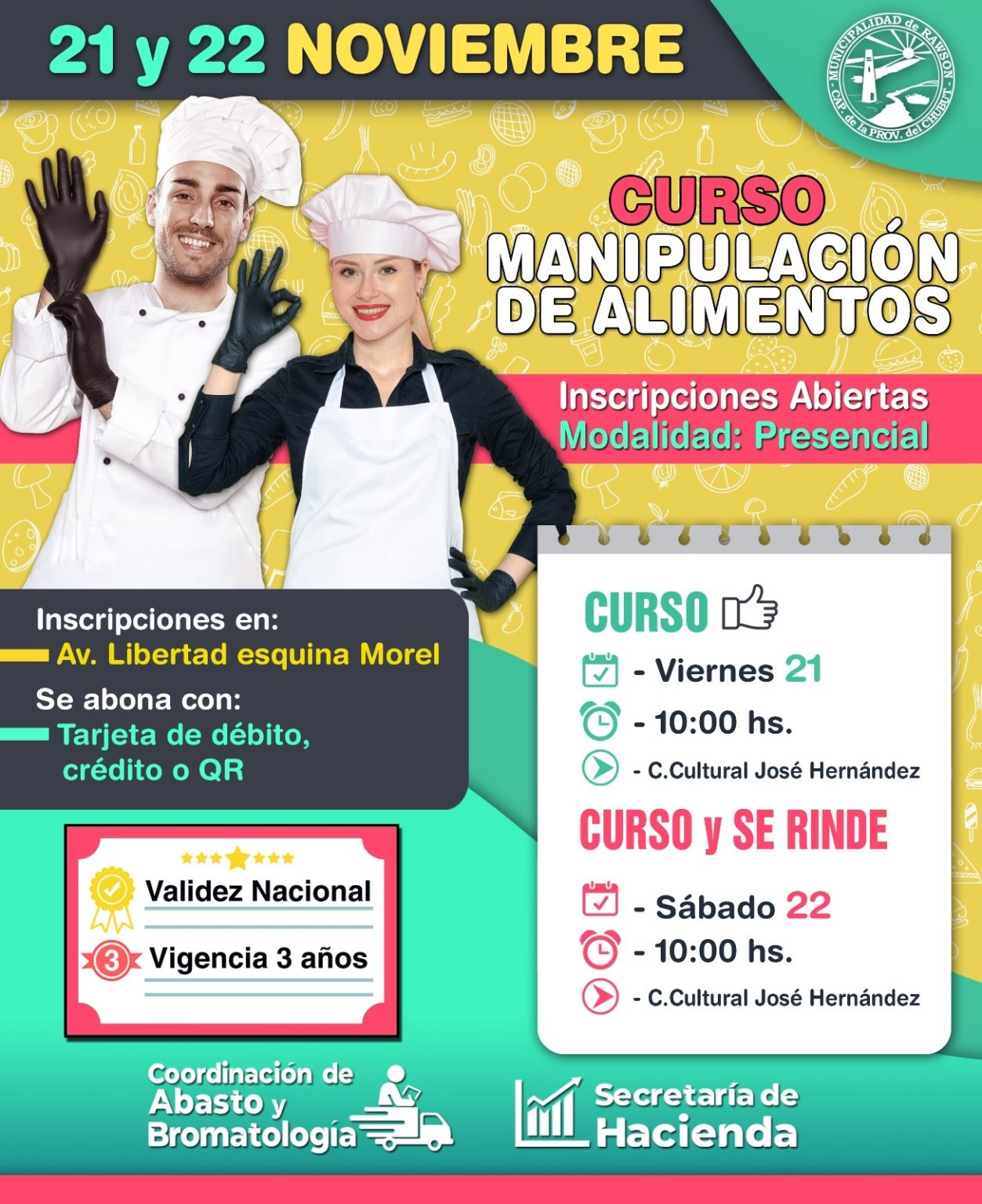 Rawson invita a participar en el curso presencial de Manipulación de Alimentos