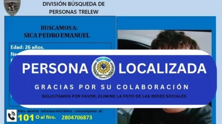 Trelew: Localizan a Pedro Sica, joven buscado desde el domingo