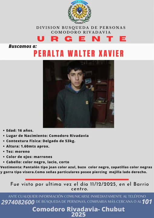 En menos de cuatro días, desapareció por segunda vez un joven de 16 años en Comodoro