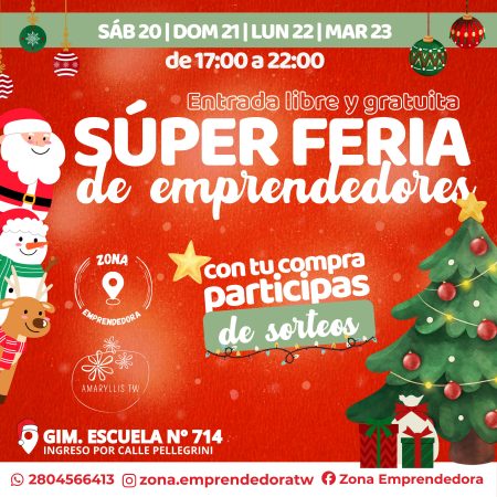 La Súper Feria de Emprendedores de Trelew llega del 20 al 23 de diciembre con regalos, gastronomía y sorteos para celebrar la Navidad