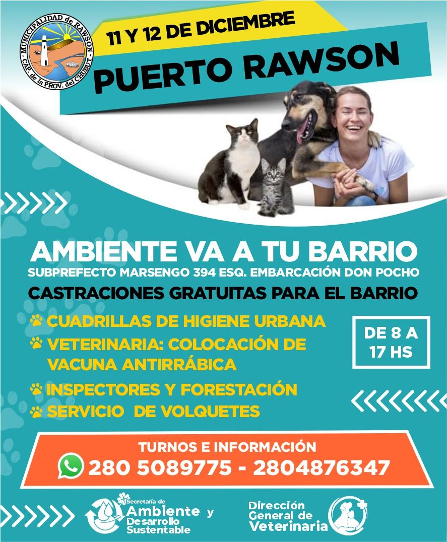 “Ambiente va a tu barrio” llega a Puerto Rawson con limpieza, forestación y servicios