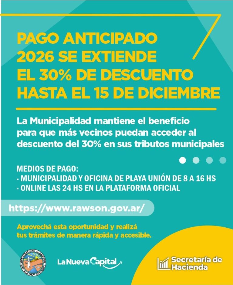 Rawson prolonga el beneficio del 30% en impuestos hasta el 15 de diciembre