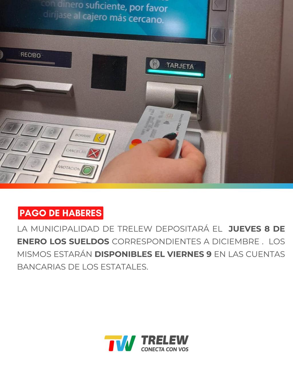 Trelew depositará este jueves los sueldos municipales de diciembre