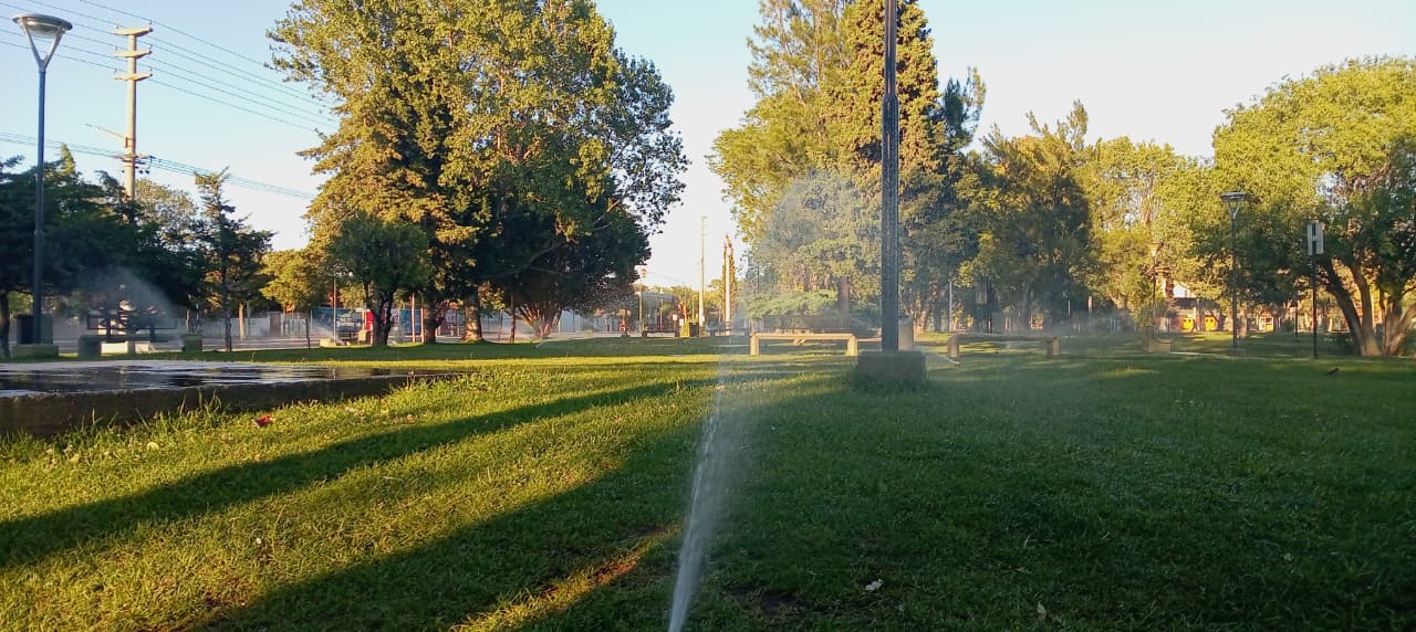 El Municipio de Trelew reactiva el riego con agua cruda en plazas y paseos para cuidar el arbolado sin afectar el consumo de agua potable
