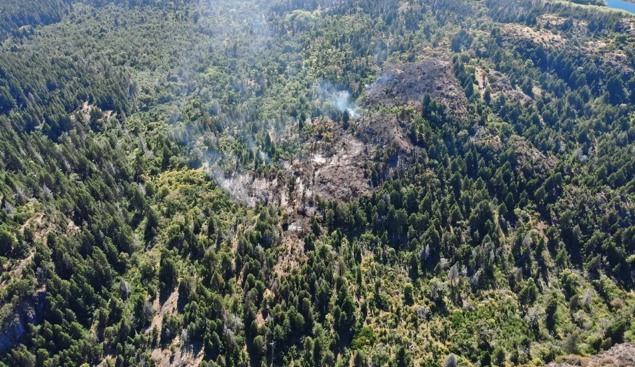 Aviones hidrantes y anfibios operan sobre el sector de «La Tapera» para contener el avance del fuego «intencional» en Los Alerces