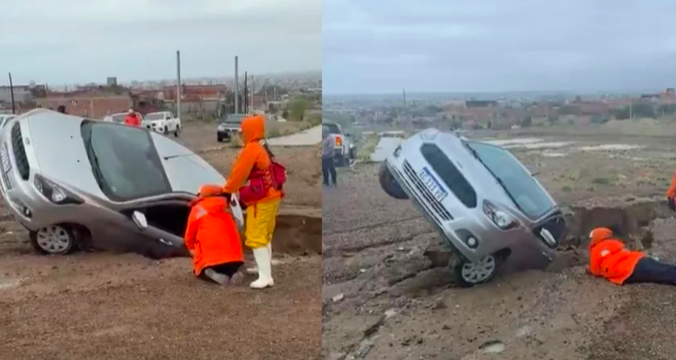 ¡Conductor alcoholizado cayó en una zanja en Madryn! Tenía 2,28 gramos de alcohol en sangre tras las lluvias