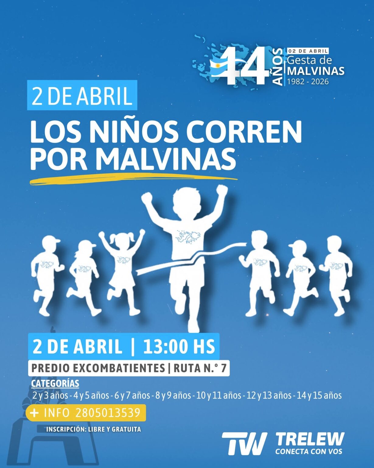 Trelew conmemora el 44° aniversario de Malvinas: Vigilia, acto central y corrida infantil
