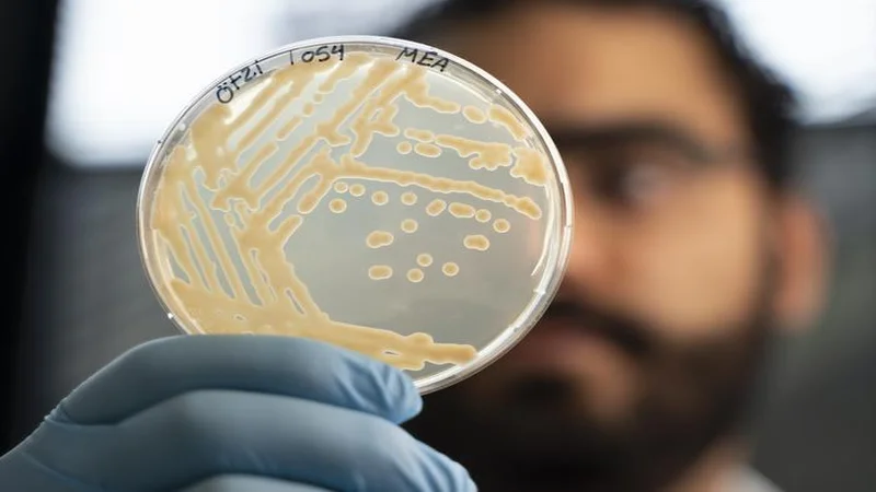El microbiólogo Mohamed Sarhan examina colonias de levadura aisladas del estómago de Ötzi