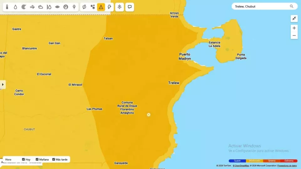 Alerta amarilla por lluvias persistentes y aguanieve en la costa de Chubut