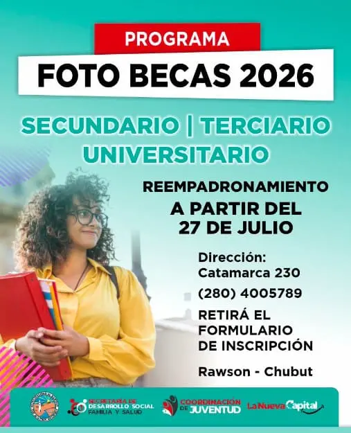 Rawson mantiene abierta la convocatoria del programa ‘fotobecas’ para estudiantes de todos los niveles educativos