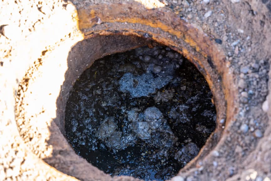 Primer plano de una boca de registro de la red cloacal