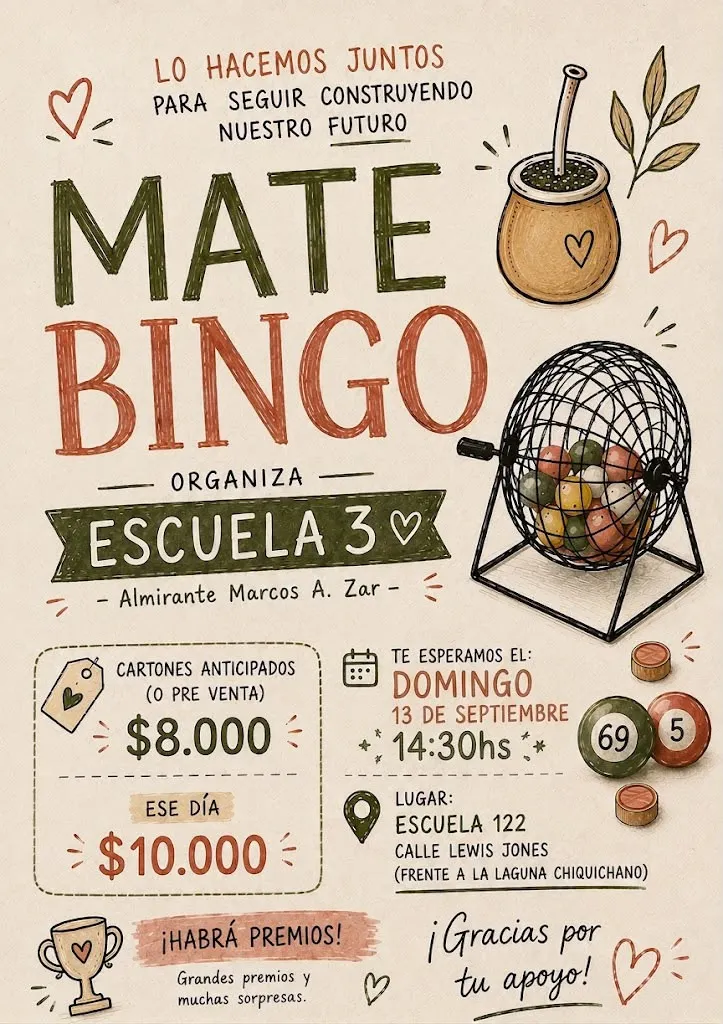 La Escuela N°3 organiza un Mate Bingo Solidario para renovar los equipos de aire acondicionado de sus aulas