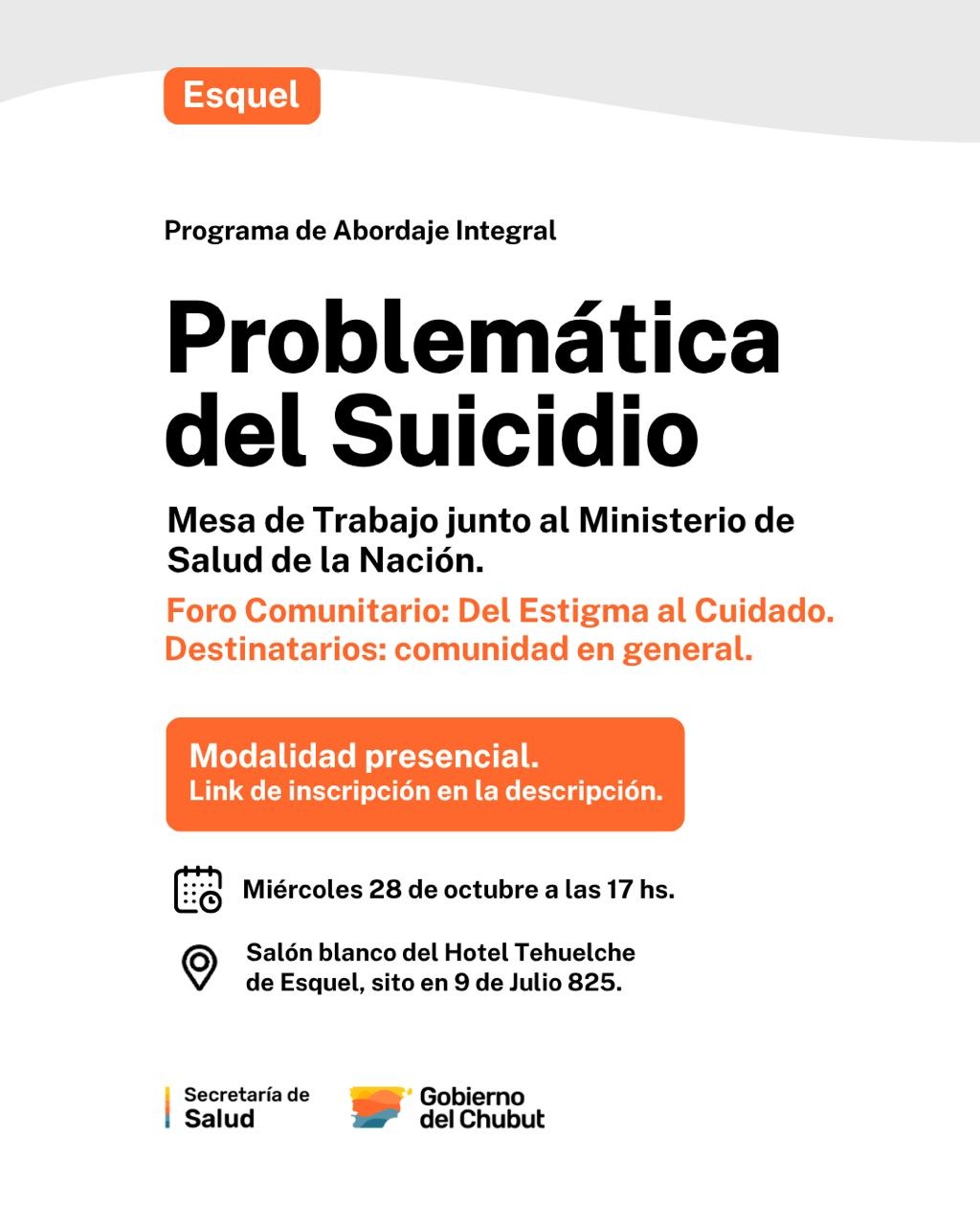 Provincia realizará junto a Nación un Foro Comunitario sobre Prevención del Suicidio en Esquel